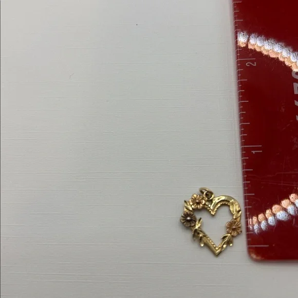 VTG French 14K Gold Floral Heart Love Charm Pendant Rose Gold 1980s opulence - Picture 5 of 8